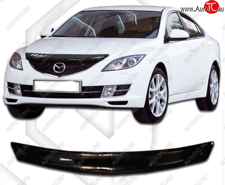 1 869 р. Дефлектор капота CA-Plastic Mazda 6 GH рестайлинг универсал (2010-2012) (Classic черный, Без надписи)  с доставкой в г. Майкоп
