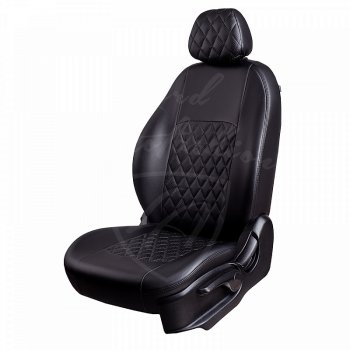 Чехлы для сидений Lord Autofashion Турин Ромб (экокожа, отдельные бока) Mazda 6  GH (2007-2012) дорестайлинг седан, рестайлинг седан (Черный, вставка черная, строчка черная)