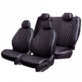 19 649 р. Чехлы для сидений Lord Autofashion Байрон (экокожа, 60/40, подлокотник, отдельные бока, 3 Г-образных подголовника) Mazda 6 GH дорестайлинг седан (2007-2010) (Черный, вставка черная, строчка серая)  с доставкой в г. Майкоп. Увеличить фотографию 2