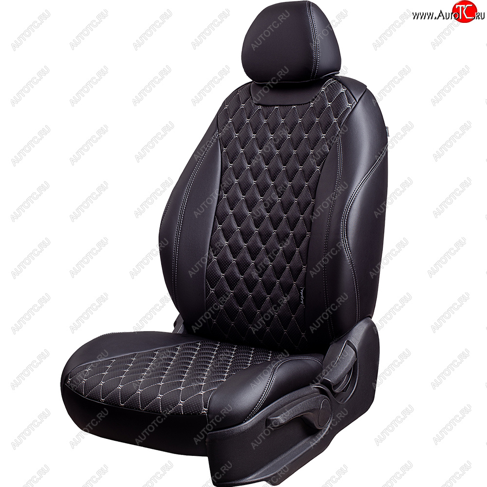 19 649 р. Чехлы для сидений Lord Autofashion Байрон (экокожа, 60/40, подлокотник, отдельные бока, 3 Г-образных подголовника) Mazda 6 GH дорестайлинг седан (2007-2010) (Черный, вставка черная, строчка серая)  с доставкой в г. Майкоп