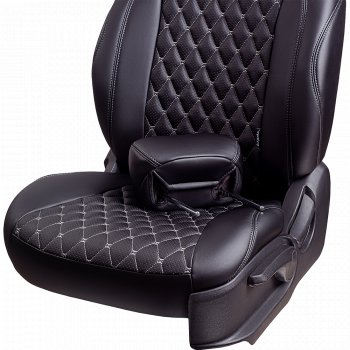 19 649 р. Чехлы для сидений Lord Autofashion Байрон (экокожа, 60/40, подлокотник, отдельные бока, 3 Г-образных подголовника) Mazda 6 GH дорестайлинг седан (2007-2010) (Черный, вставка черная, строчка серая)  с доставкой в г. Майкоп. Увеличить фотографию 5
