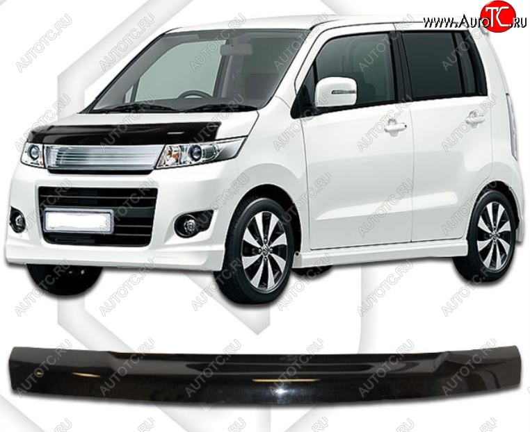 1 839 р. Дефлектор капота CA-Plastic  Mazda AZ-Wagon (2004-2008) (Classic черный, Без надписи)  с доставкой в г. Майкоп