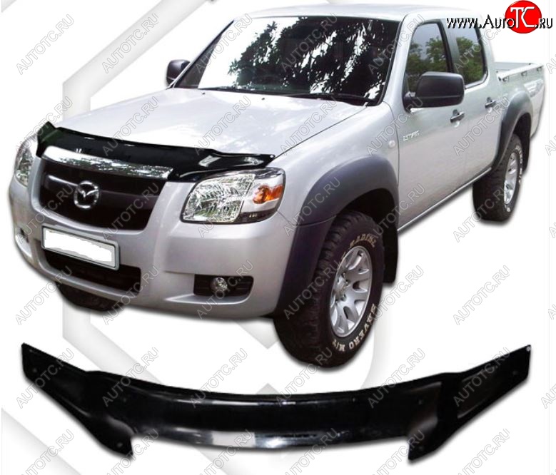 2 199 р. Дефлектор капота CA-Plastic Mazda BT-50 (2006-2011) (Classic черный, Без надписи)  с доставкой в г. Майкоп