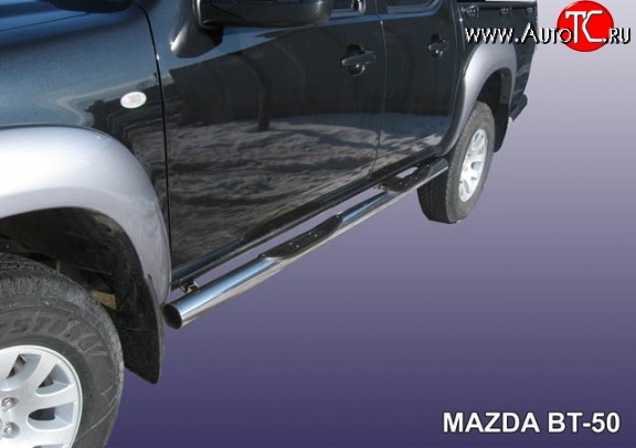 20 449 р. Защита порогов из трубы d76 мм с пластиковыми вставками для ног Slitkoff Mazda BT-50 (2006-2011) (Нержавейка, Полированная)  с доставкой в г. Майкоп