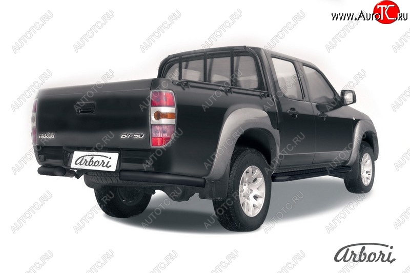 6 569 р. Защита заднего бампера Arbori (уголки, черная, 1 труба d76 mm). Mazda BT-50 (2006-2011)  с доставкой в г. Майкоп