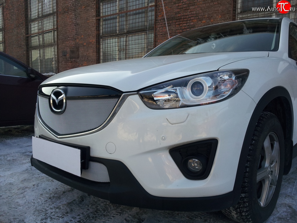 2 399 р. Нижняя сетка на бампер Russtal (хром) Mazda CX-5 KE дорестайлинг (2011-2014)  с доставкой в г. Майкоп