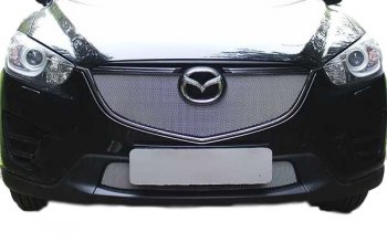 1 639 р. Защитная сетка на решетку радиатор Russtal Mazda CX-5 KE рестайлинг (2015-2017) (чёрная, без выреза под парктронник)  с доставкой в г. Майкоп. Увеличить фотографию 3