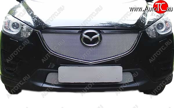 1 349 р. Защитная сетка радиатора Russtal Mazda CX-5 KE рестайлинг (2015-2017) (Верхняя чёрная)  с доставкой в г. Майкоп