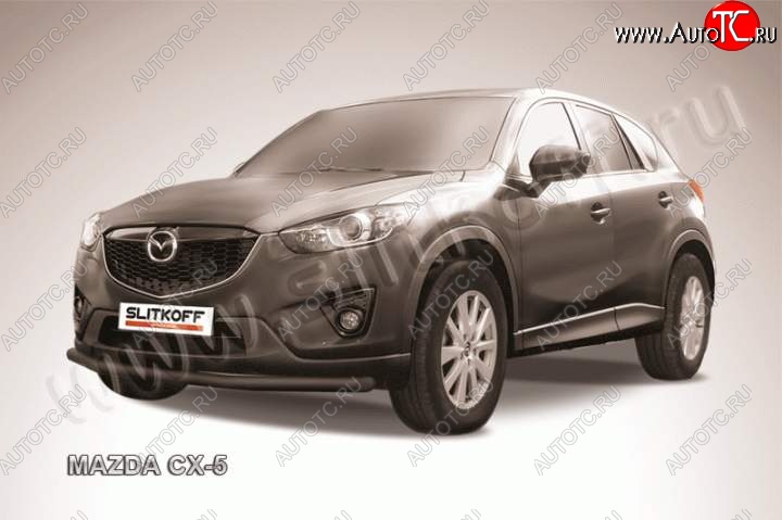 9 449 р. Защита переднего бампер Slitkoff  Mazda CX-5  KE (2011-2017) дорестайлинг, рестайлинг (Цвет: серебристый)  с доставкой в г. Майкоп
