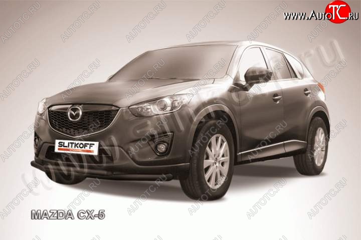 10 699 р. Защита переднего бампер Slitkoff  Mazda CX-5  KE (2011-2017) дорестайлинг, рестайлинг (Цвет: серебристый)  с доставкой в г. Майкоп