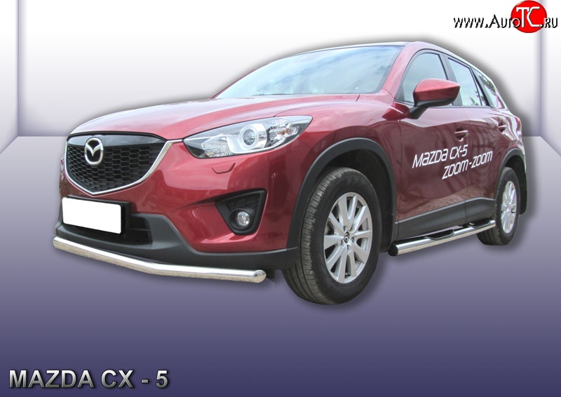 13 499 р. Одинарная защита переднего бампера из трубы диаметром 57 мм Slitkoff Mazda CX-5 KE дорестайлинг (2011-2014) (Нержавейка, Полированная)  с доставкой в г. Майкоп