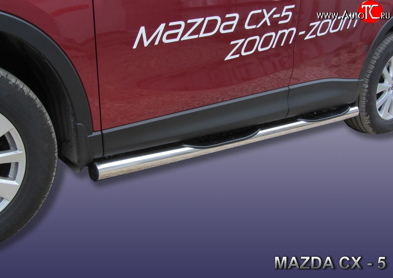 19 399 р. Защита порогов из трубы d76 мм с пластиковыми вставками для ног Slitkoff Mazda CX-5 KE рестайлинг (2015-2017) (Нержавейка, Полированная)  с доставкой в г. Майкоп