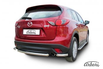 17 299 р. Защита заднего бампера Arbori (короткая, нержавейка, 1 труба d57 mm). Mazda CX-5 KE дорестайлинг (2011-2014)  с доставкой в г. Майкоп. Увеличить фотографию 2