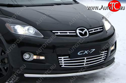 419 р. Декоративные элементы решётки радиатора верхние Souz96 (компл 2шт) Mazda CX-7 ER рестайлинг (2010-2012) (Нержавеющая сталь d16)  с доставкой в г. Майкоп