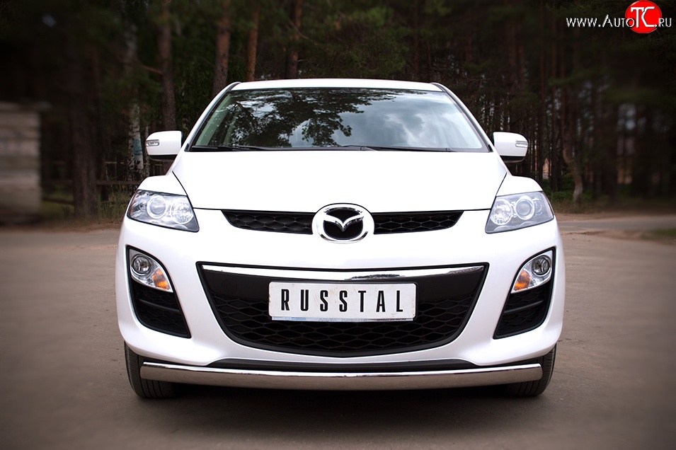 11 949 р. Защита переднего бампера (Ø75х42 мм, нержавейка) Russtal Mazda CX-7 ER рестайлинг (2010-2012)  с доставкой в г. Майкоп
