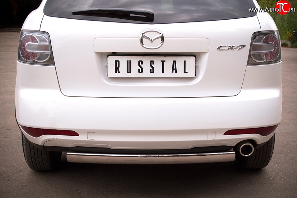 12 999 р. Защита заднего бампера (Ø75x42 мм, нержавейка) Russtal Mazda CX-7 ER рестайлинг (2010-2012)  с доставкой в г. Майкоп