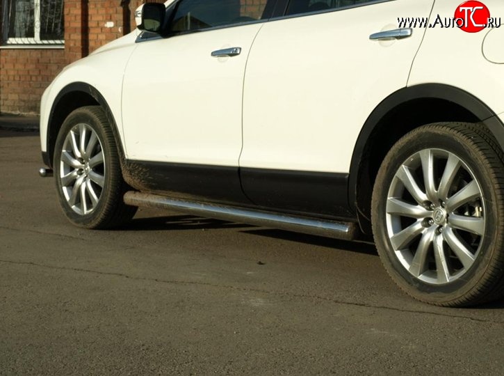 12 699 р. Защита порогов из круглой трубы d76 мм Металл Дизайн Mazda CX-9 TB дорестайлинг (2007-2009) (полированная нержавейка)  с доставкой в г. Майкоп