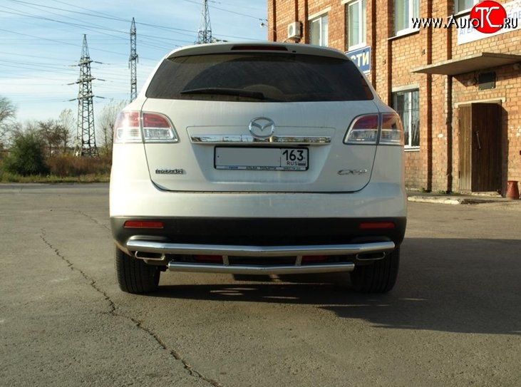 12 699 р. Двойная защита заднего бампера d63.5 мм Металл Дизайн  Mazda CX-9  TB (2007-2009) дорестайлинг (полированная нержавейка)  с доставкой в г. Майкоп
