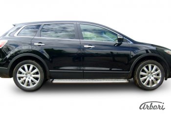 Защита штатных порогов с листом Arbori (нержавейка, алюминий, d57) Mazda CX-9 TB дорестайлинг (2007-2009)