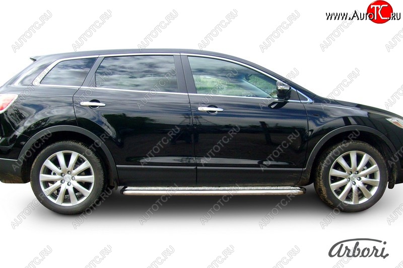 14 219 р. Защита штатных порогов с листом Arbori (нержавейка, алюминий, d57) Mazda CX-9 TB дорестайлинг (2007-2009)  с доставкой в г. Майкоп