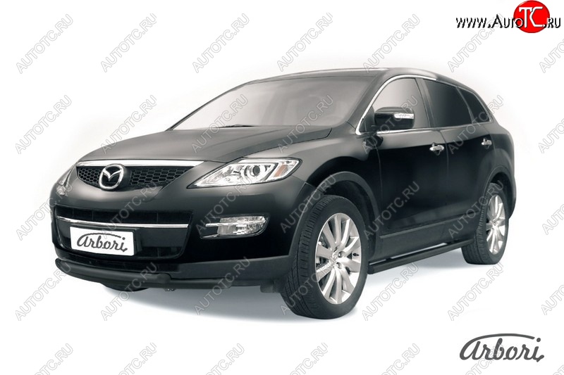 9 989 р. Защита переднего бампера Arbori (черная, 2 трубы d57 и 57 mm) Mazda CX-9 TB дорестайлинг (2007-2009)  с доставкой в г. Майкоп