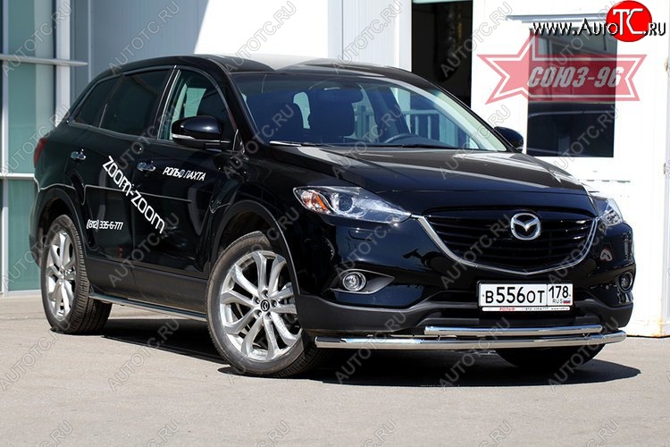 21 194 р. Защита переднего бампера одинарная рестайлинг Souz-96 (d60/42). Mazda CX-9 TB дорестайлинг (2007-2009)  с доставкой в г. Майкоп