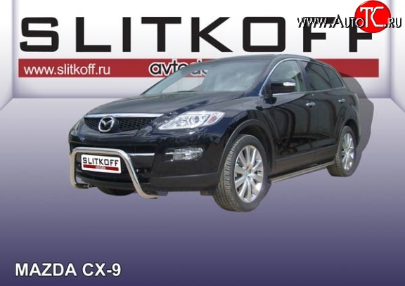 24 449 р. Усиленная защита переднего бампера из трубы диаметром 76 мм Slitkoff Mazda CX-9 TB дорестайлинг (2007-2009) (Нержавейка, Полированная)  с доставкой в г. Майкоп