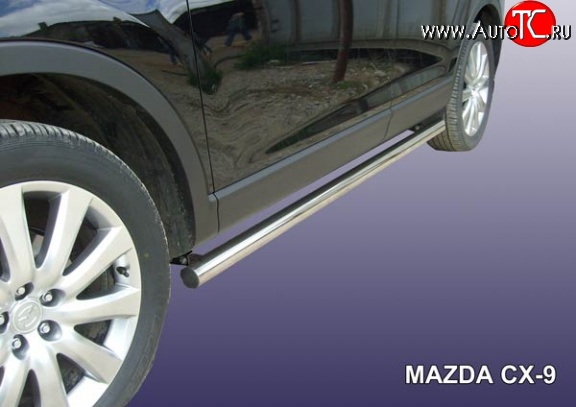 14 999 р. Защита порогов из круглой трубы диаметром 76 мм Slitkoff  Mazda CX-9  TB (2007-2009) дорестайлинг (Нержавейка, Полированная)  с доставкой в г. Майкоп
