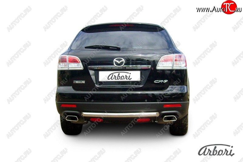 8 999 р. Защита заднего бампера Arbori (короткая, нержавейка, 1 труба d57 mm). Mazda CX-9 TB дорестайлинг (2007-2009)  с доставкой в г. Майкоп