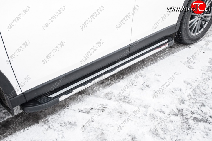 11 299 р. Алюминиевые пороги для ног Slitkoff (Luxe)  Mazda CX-5  KF (2016-2025) (Чёрные)  с доставкой в г. Майкоп