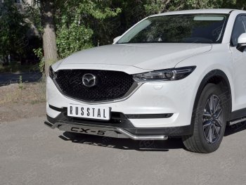 Защита переднего бампера (Ø42 мм волна с надписью, нержавейка) SLITKOFF Mazda CX-5  KF (2016-2025)