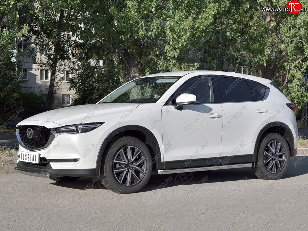 11 599 р. Защита переднего бампера из овальной трубы диаметром 75x42 мм Russtal Mazda CX-5 KF (2016-2025)  с доставкой в г. Майкоп