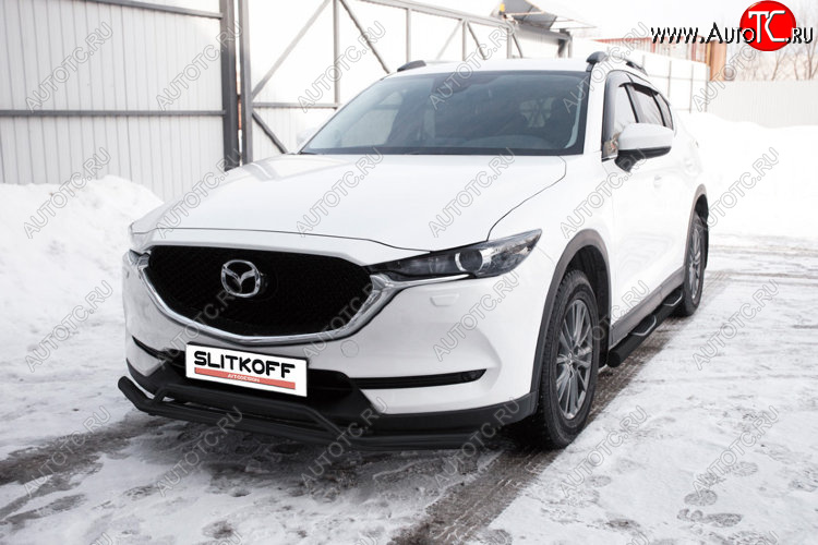 13 689 р. Защита переднего бампера Slitkoff (Ø 57+Ø 32, двойная).  Mazda CX-5  KF (2016-2025) (Сталь с полимерным покрытием. Цвет: черный)  с доставкой в г. Майкоп