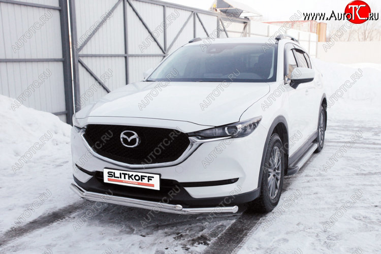 15 349 р. Защита переднего бампера Slitkoff (Ø 57+Ø 42, двойная).  Mazda CX-5  KF (2016-2025) (Нержавеющая сталь)  с доставкой в г. Майкоп