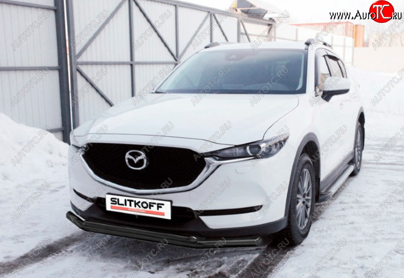 13 799 р. Защита переднего бампера Slitkoff (Ø 57+Ø 42, двойная).  Mazda CX-5  KF (2016-2025) (Сталь с полимерным покрытием. Цвет: черный)  с доставкой в г. Майкоп
