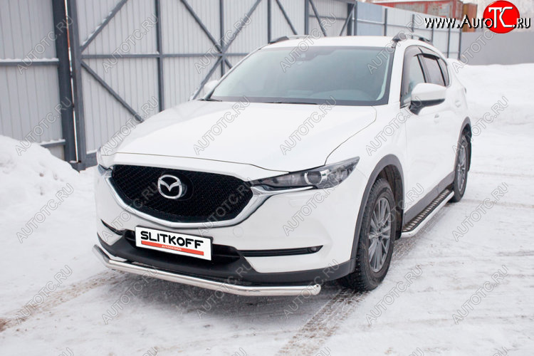 13 499 р. Защита переднего бампера Slitkoff (Ø 57 мм).  Mazda CX-5  KF (2016-2025) (Нержавеющая сталь)  с доставкой в г. Майкоп