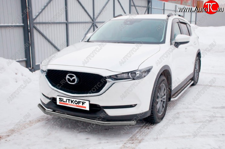 9 449 р. Защита переднего бампера Slitkoff (Ø 57 мм). Mazda CX-5 KF (2016-2025) (Сталь с полимерным покрытием. Цвет: серебристый)  с доставкой в г. Майкоп