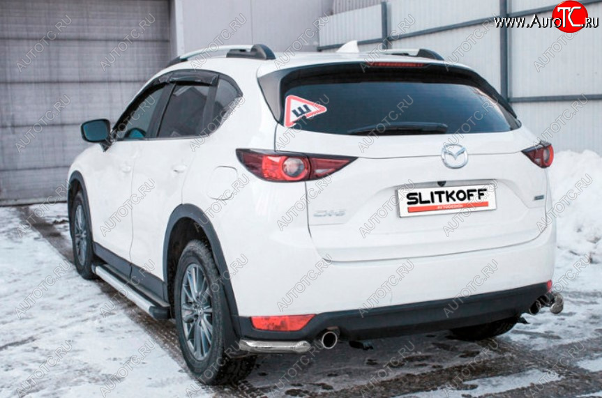 4 999 р. Защита заднего бампера Slitkoff (Ø 57 мм, уголки)  Mazda CX-5  KF (2016-2025) (Сталь с полимерным покрытием. Цвет: серебристый)  с доставкой в г. Майкоп