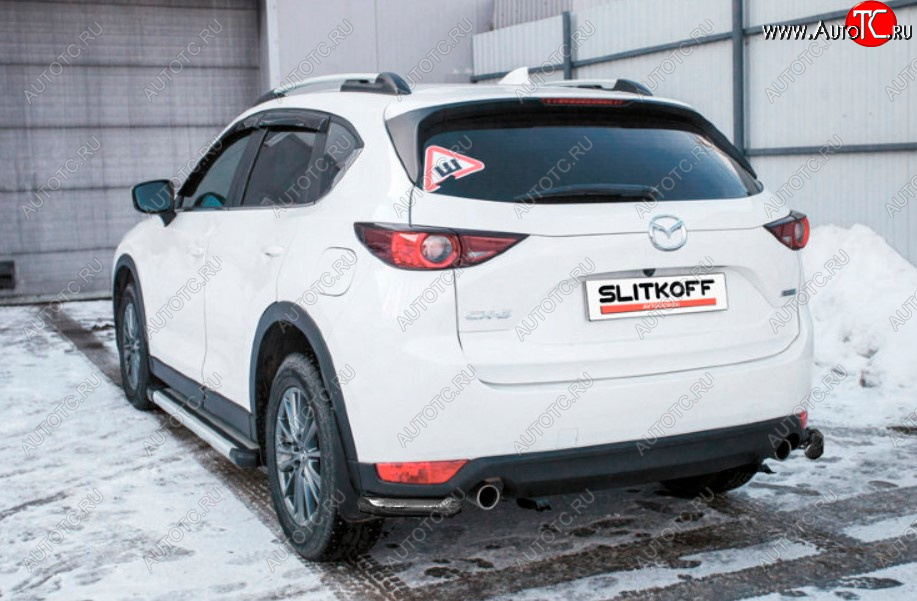 6 599 р. Защита заднего бампера Slitkoff (Ø 57 мм, уголки)  Mazda CX-5  KF (2016-2025) (Сталь с полимерным покрытием. Цвет: черный)  с доставкой в г. Майкоп