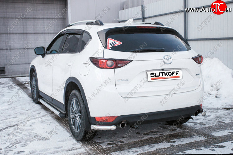 7 349 р. Защита заднего бампера Slitkoff (Ø 57 мм, уголки)  Mazda CX-5  KF (2016-2025) (Нержавеющая сталь)  с доставкой в г. Майкоп