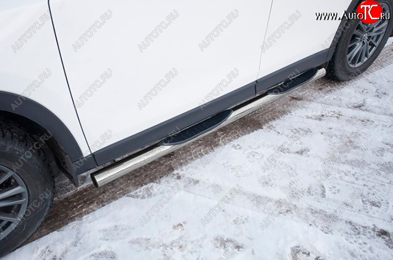5 599 р. Защита порогов Slitkoff (Ø 76 мм, с проступями)  Mazda CX-5  KF (2016-2025) (Сталь с полимерным покрытием. Цвет: серебристый)  с доставкой в г. Майкоп