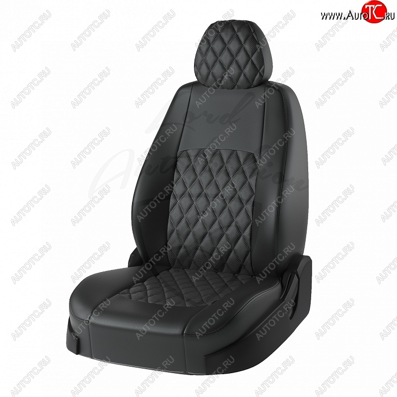 9 449 р. Чехлы для сидений Lord Autofashion Турин Ромб (экокожа) Mazda CX-5 KF (2016-2025) (Чёрный, вставка чёрная, строчка чёрная)  с доставкой в г. Майкоп