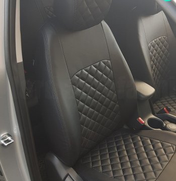 9 449 р. Чехлы для сидений Lord Autofashion Турин Ромб (экокожа) Mazda CX-5 KF (2016-2025) (Чёрный, вставка чёрная, строчка чёрная)  с доставкой в г. Майкоп. Увеличить фотографию 3