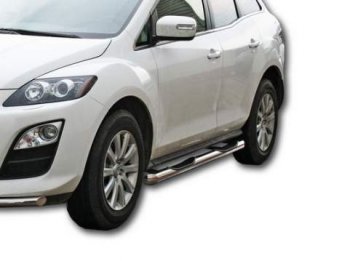 Защита порогов ТехноСфера (Техно Сфера) (нержавейка, с проступью, d76 mm) Mazda CX-7  ER (2006-2012) дорестайлинг, рестайлинг