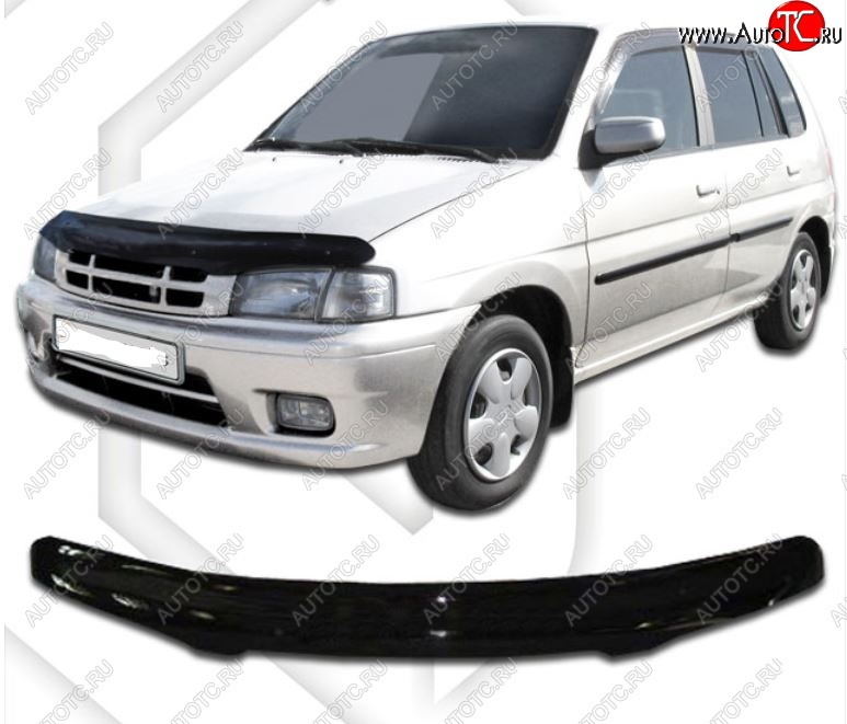 1 999 р. Дефлектор капота CA-Plastic  Mazda Demio  1 DW (1996-2002) дорестайлинг, рестайлинг (Classic черный, Без надписи)  с доставкой в г. Майкоп