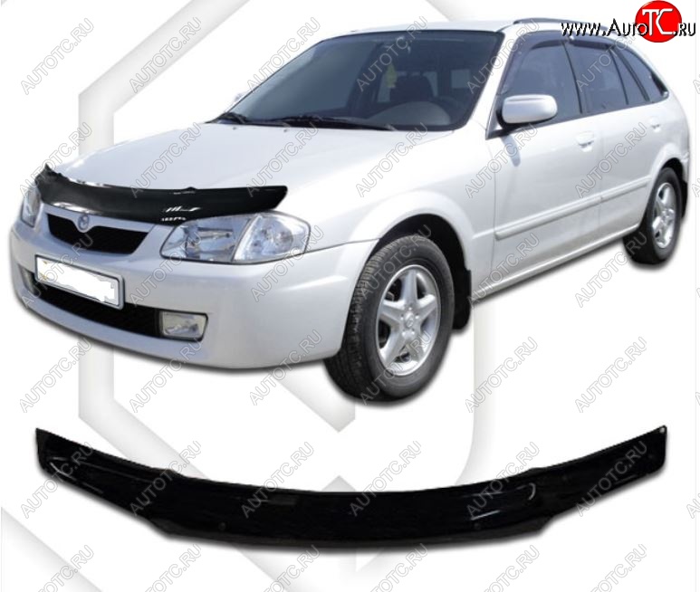 1 999 р. Дефлектор капота CA-Plastic  Mazda 323/Familia  седан (1998-2000) BJ дорестайлинг (Classic черный, Без надписи)  с доставкой в г. Майкоп