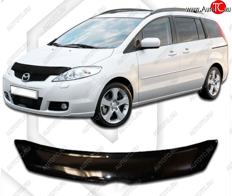 2 079 р. Дефлектор капота CA-Plastic Mazda Premacy (2005-2010) (серия Classic черный, Без надписи)  с доставкой в г. Майкоп