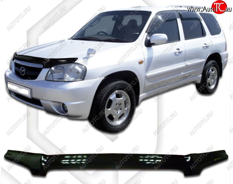 2 079 р. Дефлектор капота CA-Plastic Mazda Tribute  дорестайлинг (2000-2007) (серия Classic черный, Без надписи)  с доставкой в г. Майкоп