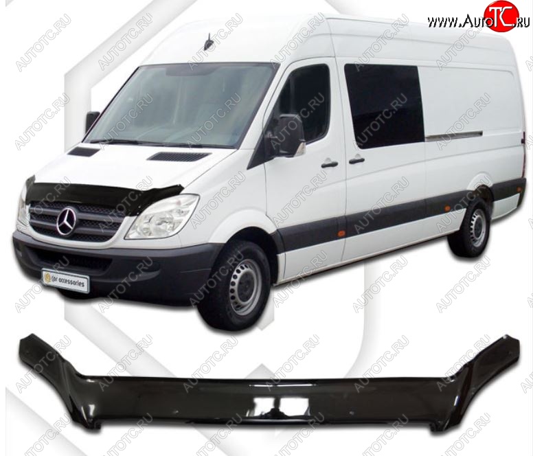 2 899 р. Дефлектор капота CA-Plastic Mercedes-Benz Sprinter W906 (2006-2013) (Classic черный, Без надписи)  с доставкой в г. Майкоп
