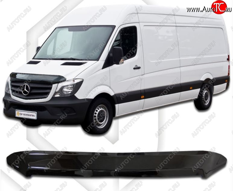 2 079 р. Дефлектор капота CA-Plastiс  Mercedes-Benz Sprinter  W906 (2014-2018) рестайлинг (Classic черный, Без надписи)  с доставкой в г. Майкоп